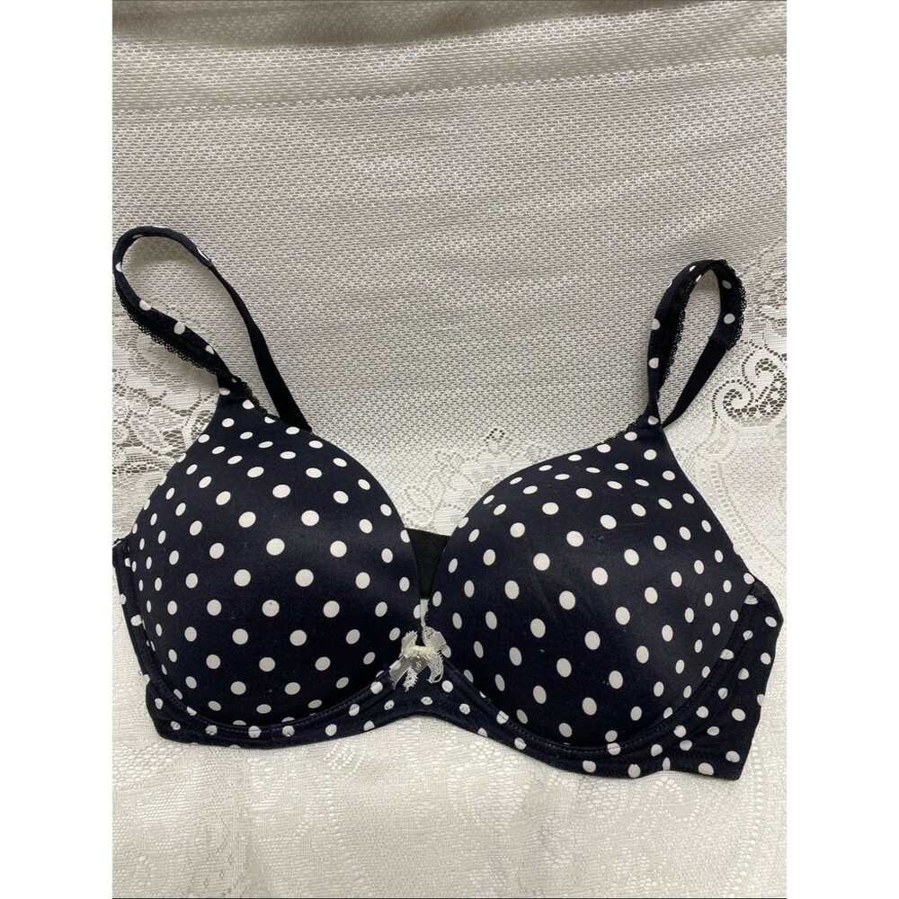 * Victoria's Secret 38C Navy & White Polka Dot T-Shirt Bra no-wire